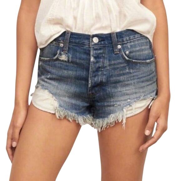 Abercrombie & Fitch High Rise Festival Distressed Denim Short Size 10 - Picture 2 of 16